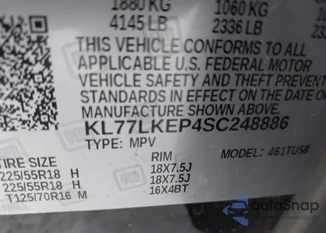 2025 Chevrolet Trax Fwd Activ from USA, damaged, VIN KL77LKEP4SC248886